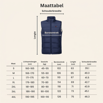 Verwarmende bodywarmer met 9 verwarmingszones – ultralicht, USB-aansluiting en ideaal voor gebruik buitenshuis.
